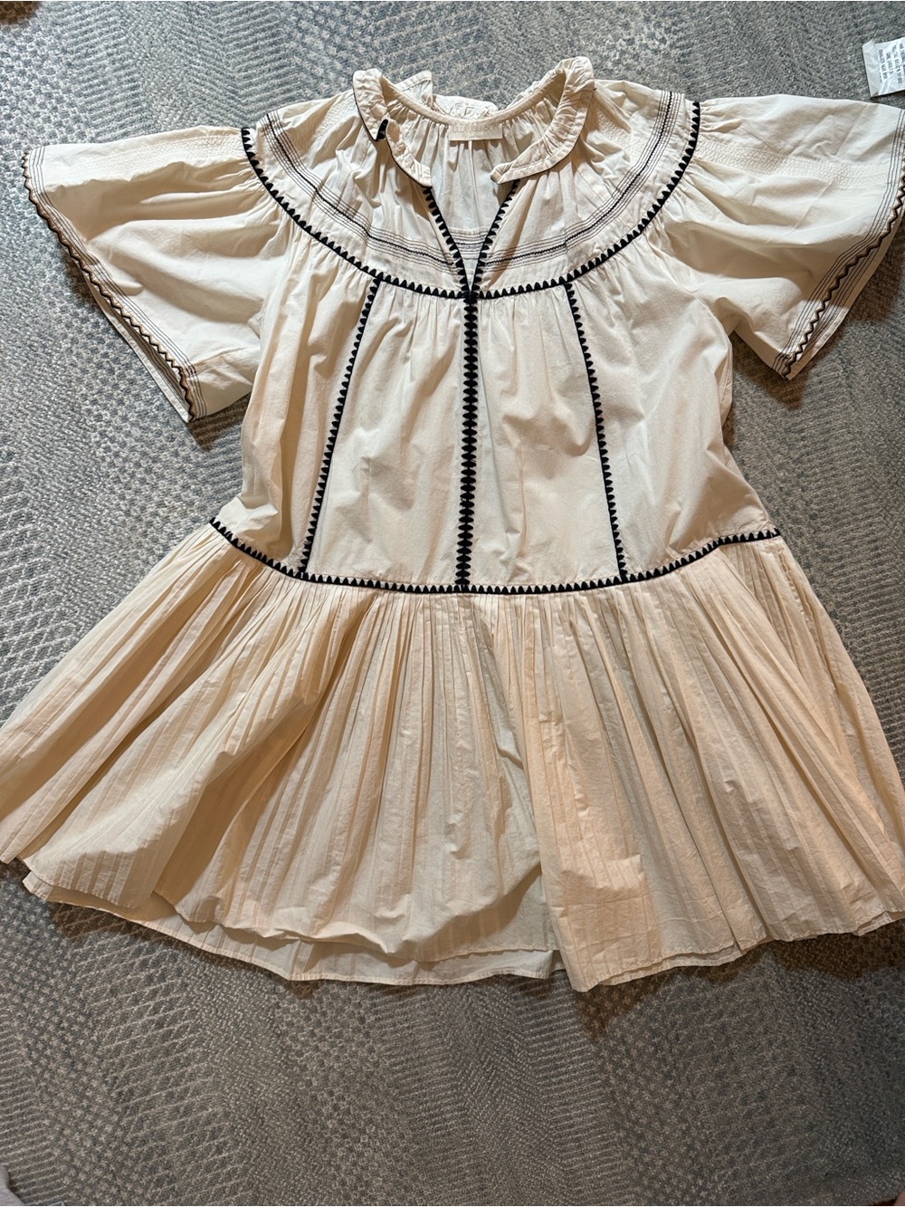 Ulla Johnson Cream Mini Dress with Black Trim